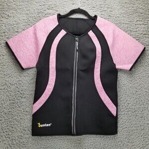 Junlan Top Womens Large Pink & Black Short Sleeve Neoprene Sauna Sweat